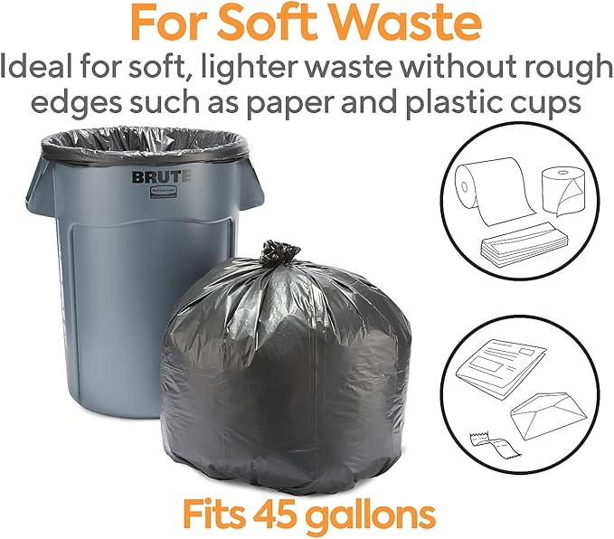 Professional 40-45 Gallon Trash Bag 40 x 48 High Density 22 mic Black 150 Bags/Box