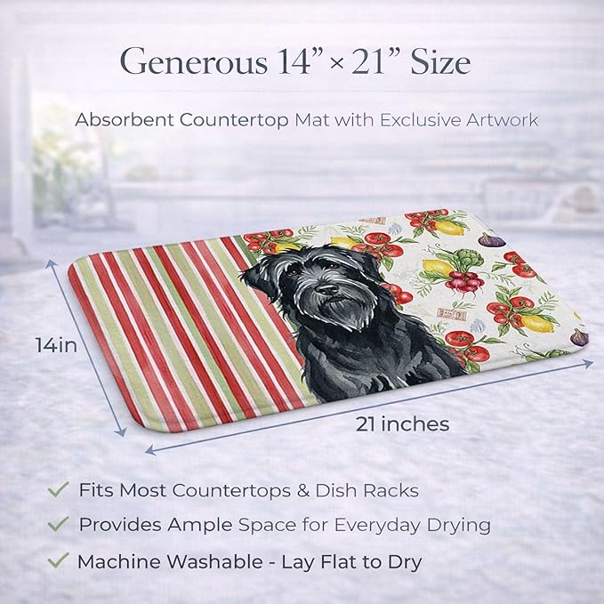 Caroline's Treasures Black Briard Vegetables Dish Drying Mat Absorbent Dish Drying Mat Pad for Kitchen Counter Dish Drainer Mat for Countertop 14 x 21 Multicolor