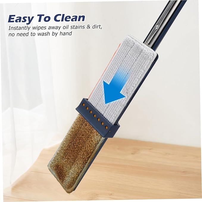 OUNONA Flat Mop with Reusable Pads Thick Absorbent Floor Cleaning Mop for Hardwood and Tile Rotating Multi Functional with Comfortable Grip Handle Easy Storage Upright Design Blue