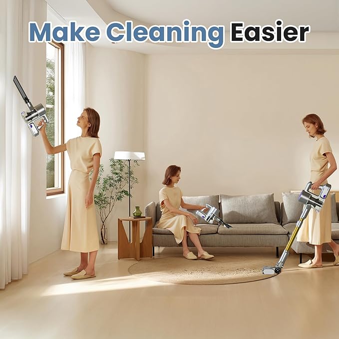 NEWBULIG Cordless Vacuum Cleaner Lightweight Stick Vacuum for Home with Anti-Tangle and LED Lights Powerful Rechargeable Wireless Cleaners for Hardwood Floors Carpet Pet Hair