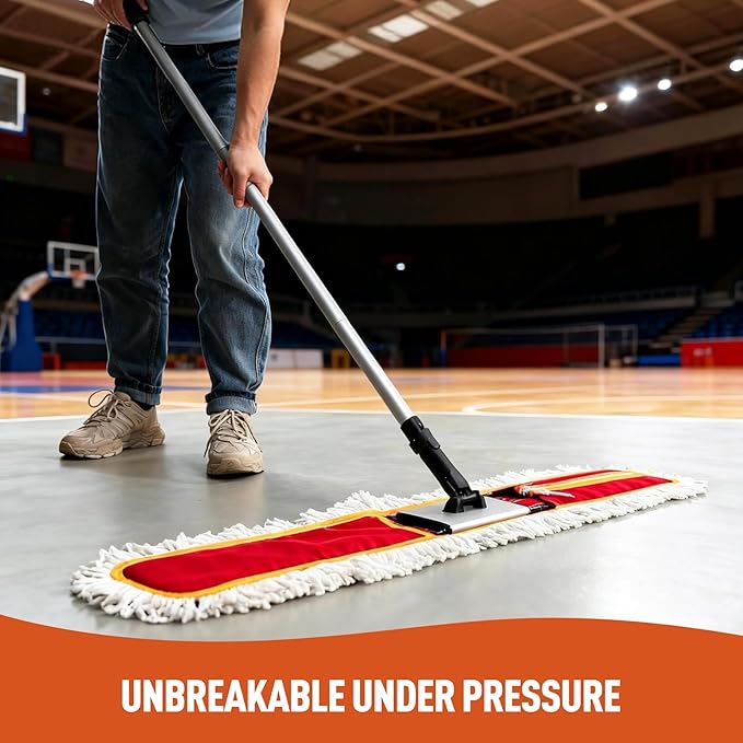 36 Commercial Dust Mops for Floor Cleaning Heavy Duty Floor Duster Mop with Long Handle Hotel Gym Household Cleaning Supplies for Hardwood Tiles Marble Floors (Red)