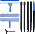 3-in-1 Professional Window Squeegee Kit with 2 Squeegee 2 Microfiber Scrubber 1 Razor Scraper Thick Iron 77.5 Window Squeegee with Extension Pole for Car Glass Mirror Wall Bathroom Home Van