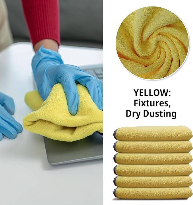 EvaClean Premium Microfiber Cleaning Cloth 16x16 - Reusable Washable Non-Scratch Microfiber Towels for Cleaning Dusting Polishing High Absorbency &amp Durability Yellow 12-Pack