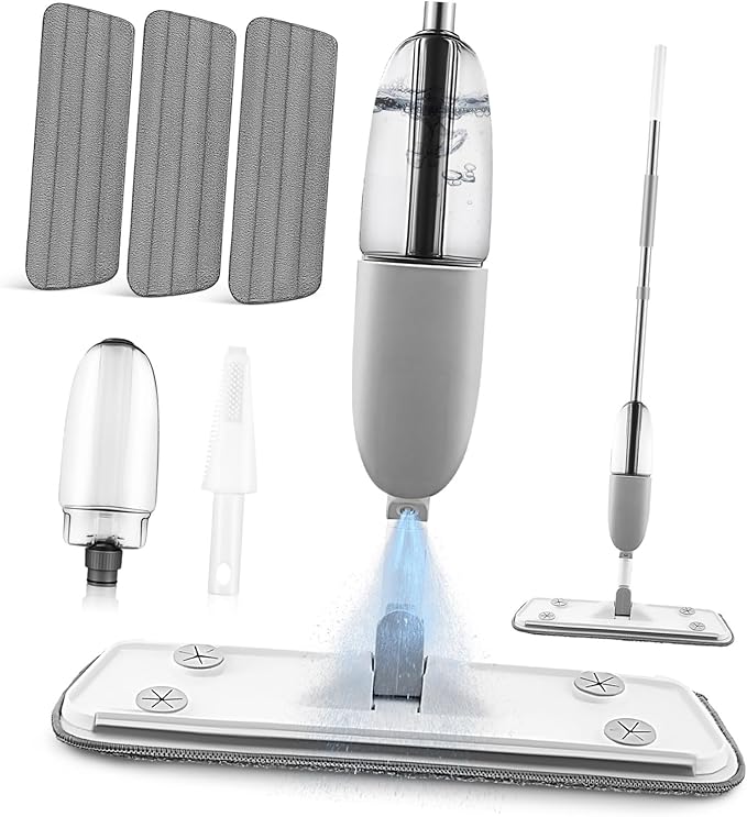 Wet Dry Mop with Water Tank Flat Rotatable Design Replacement Pads Included for Hardwood Tile Laminate Floor Cleaning