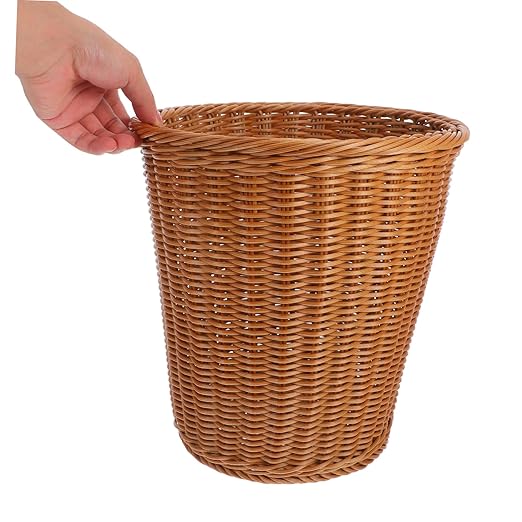 PRETYZOOM Rattan Woven Trash Can No Lid Wastebasket for Home Kitchen Office Handcrafted Rubbish Container Sturdy Stylish Design Waste Basket