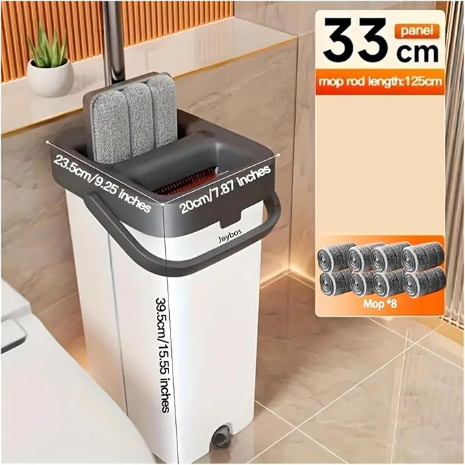 Set Flat Floor with Bucket 33cm Washable Microfiber Wet&ampDry System Cleaning House Mops Home Living Room Tool(33cm-Bucket-8-Mop)