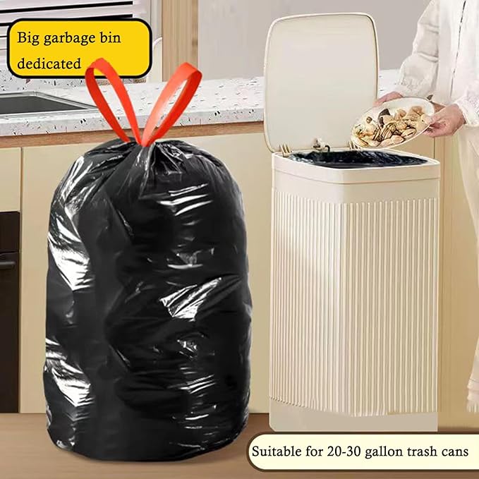 Large Black Trash Bags 20-21 Gallon Drawstring Garbage BagsMeasuring 28x 33.8 inchesHeavy Duty Plastic Garbage Bags for Household Kitchen Office Restaurant Thickened Stretchy
