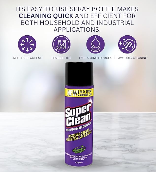 Super Clean Citrus Scent Cleaner and Degreaser Spray 17 oz Bundle with Microfiber Cloth - Heavy Duty Degreaser for Kitchen Oil Grime and Dirt Removal - (3 Items)