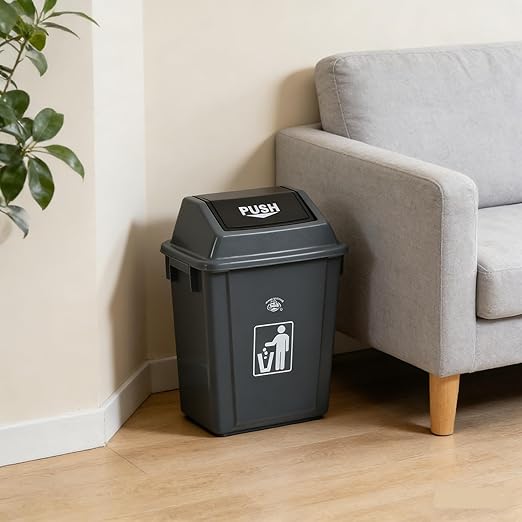 6 Gallon Plastic Swing Top TrashBin/Garbage Can Lidded Wastebasket Trash Can for Kitchen Garage Office Grey (4 Pack)