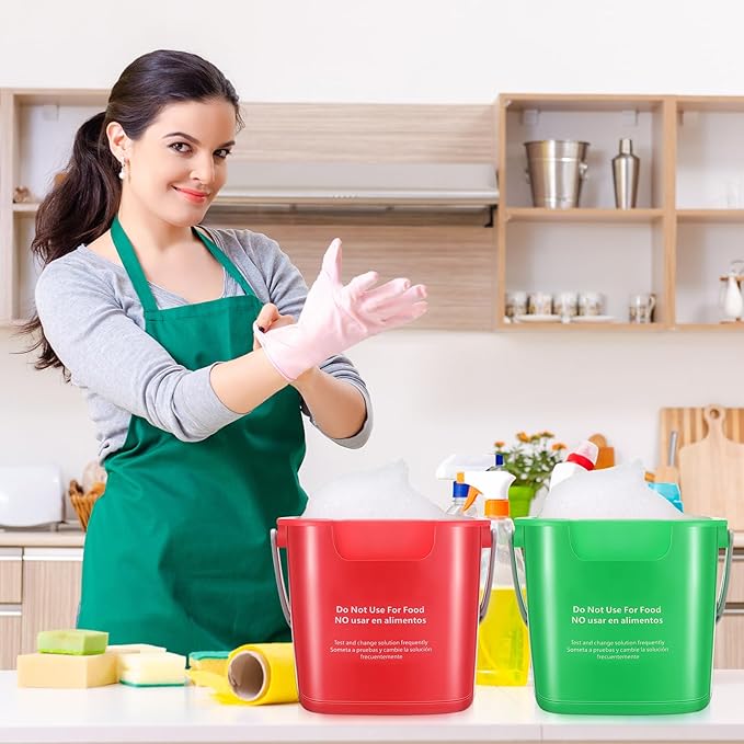 Yaomiao 4 Pcs Cleaning Bucket 3 Quart Small Sanitizing Square Bucket Detergent Pail with Measurements Spout and Handle for Home Commercial Use Restaurant Kitchen Office School (Red Green)