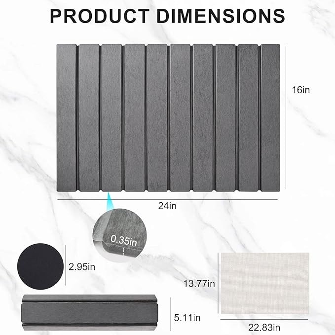 Stone Drying Mat for Kitchen Counter 24x16 Inch Foldable Diatomaceous Earth Stone Sink Fast Absorbing Dish Drying Mats for Dishes Bottles Cups Match any Countertop (Dark Gray 24x16 Inch)