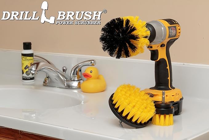 Drillbrush Home Cleaning Essentials Set - Tub and Shower Door Cleaner - Countertop - Shower Grout Cleaner - House Cleaning Products - Cleaner Paste - Tile and Grout - Bathtub Brush