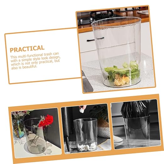 Alipis Transparent Modern Wastebasket Nordic Style Office Trash Can Simple Design Rubbish Bin for Home Bedroom Kitchen and Hotel Use Capacity