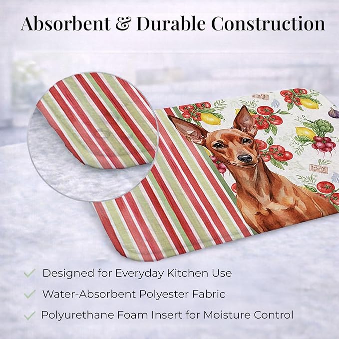 Caroline's Treasures Red Miniature Pinscher Min Pin Vegetables Dish Drying Mat Absorbent Dish Drying Mat Pad for Kitchen Counter Dish Drainer Mat for Countertop 14 x 21 Multicolor