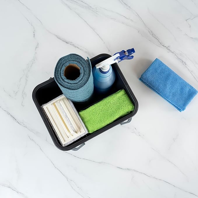 Restaurantware-Clean Tek Professional Cleaning Caddy 1 Cleaning Supply Caddy With Handle - 4 Compartment Multipurpose Gray Plastic All-Purpose For Bathroom Bedroom Kitchen Or Garden