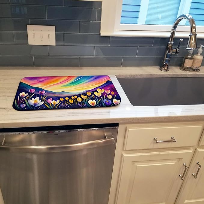 Caroline's Treasures DAC1424DDM Crocus in Color Dish Drying Mat Absorbent Dish Drying Mat Pad for Kitchen Counter Dish Drainer Mat for Countertop 14 x 21 Multicolor