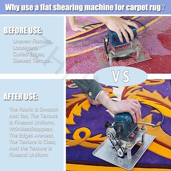 500W Carpet Trimmer Rug Shaver 15000 RPM Carpet Flat Blanket Machine Carpet Trimmer Roller Blade Tools Adjustable Depth Carpet Tufting Shears