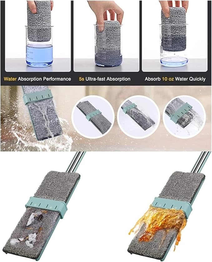 Flat Mop Hand Free Squeeze Cleaning Floor with Washable Pads Household Cleaner Tools(1 Mop and 1 pad)