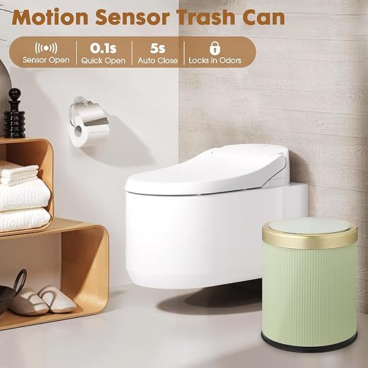 Smart Touchless Bathroom Trash Can 2.8 Gallon Automatic Motion Sensor Rubbish Can with Lid Electric Small Garbage Bin for Kitchen Office Toilet Bedroom -Green