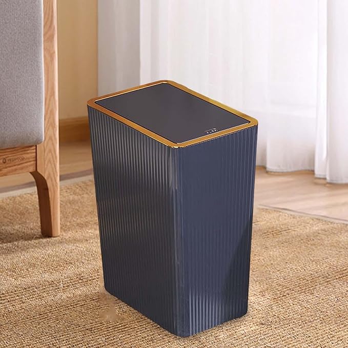 Narrow Garbage Can Kitchen Wastebasket with Press Type Lid Trash Can with Lids for Toilet Study Entryway Garage Laundry Room 15L Blue