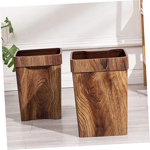Wood Grain Waste Container Retro Style Trash Can for Bathroom Bedroom and Kitchen Stable Structure Easy to Clean Nordic Design Wastebasket