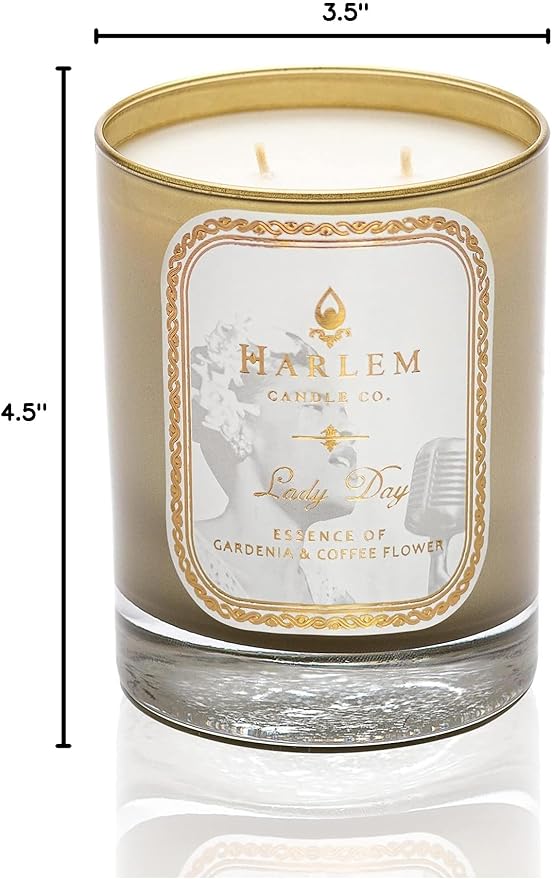 HARLEM CANDLE CO. Lady Day - Luxury Scented Soy Candle 11 oz - 80-Hour Burn Time | Gardenia Jasmine Lush Green Leaves Neroli Blossom and Coconut Milk | Scented Candles for Home