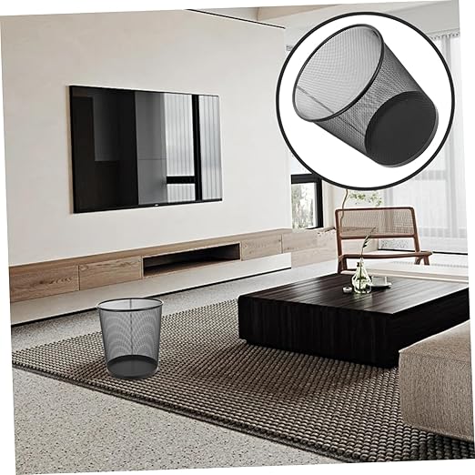GLEAVI 2pcs Stable Iron Material Round Wastebasket Trash Can for Living Room Storage Holder Black