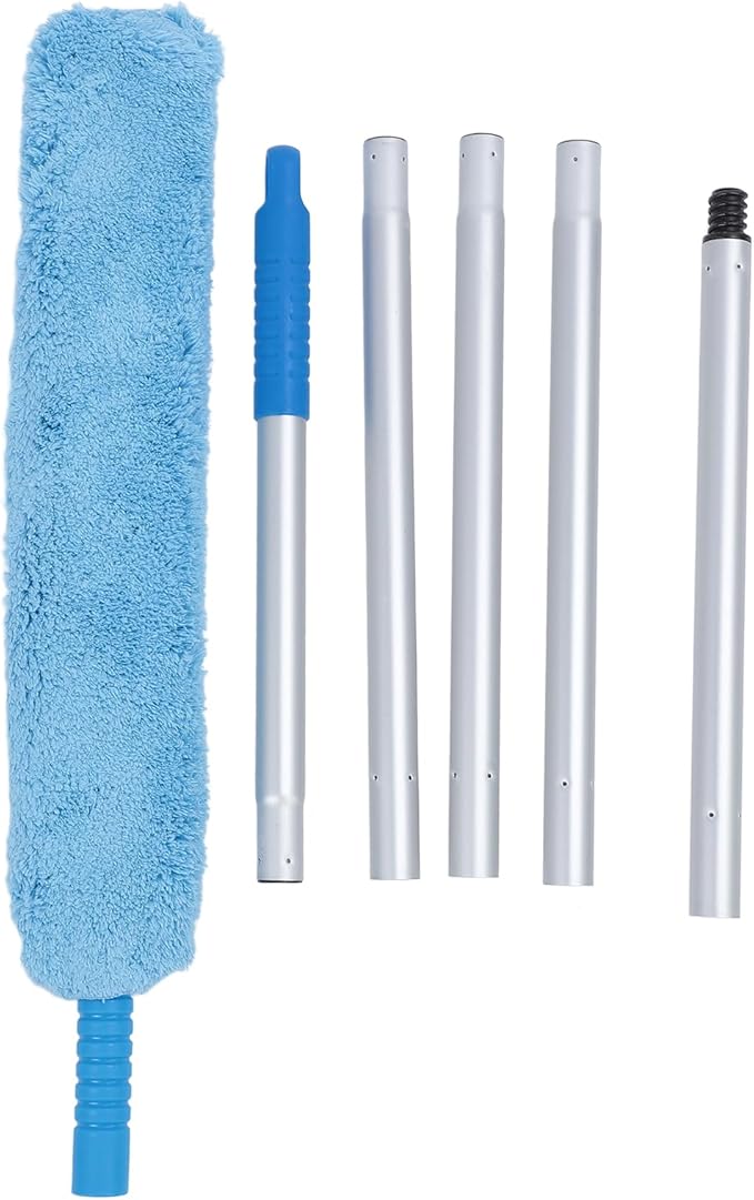 Extendable Long Handle Duster Bendable Head Dust Removal Multipurpose Soft Coral Fleece for Furniture Cracks Corner Adjustable Retractable Design Lightweight Aluminum Pole