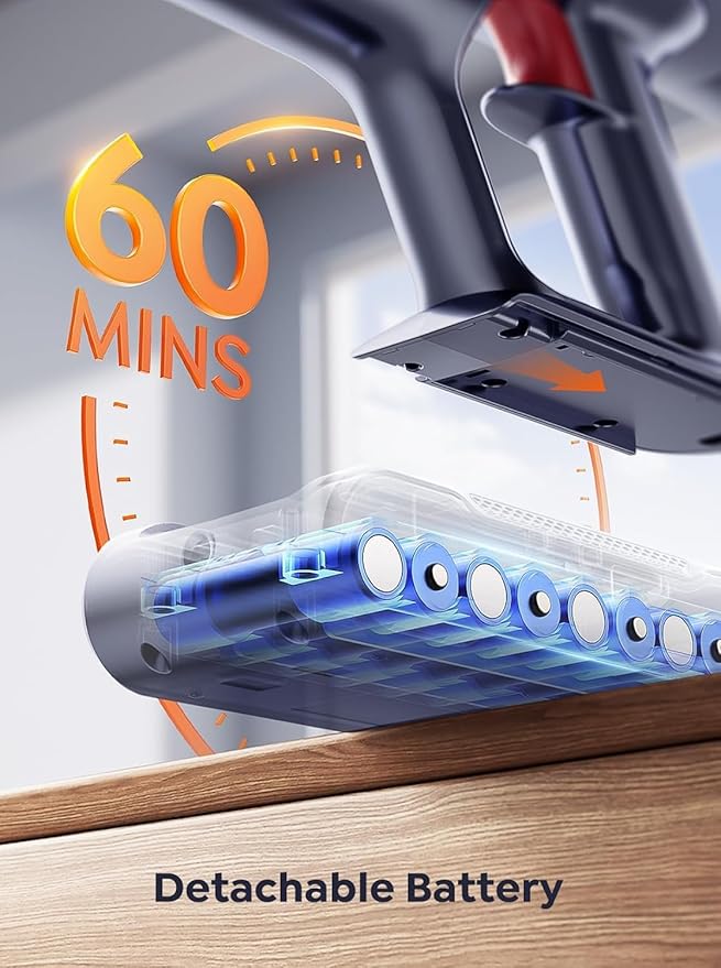 NYLA Cordless Vacuum Cleaner 550W 45Kpa Stick Vacuum for Home Self-Standing Touch Screen 60 Mins Runtime Charging Station Vacuum Cleaner for Carpet Hard Floor Car Pet