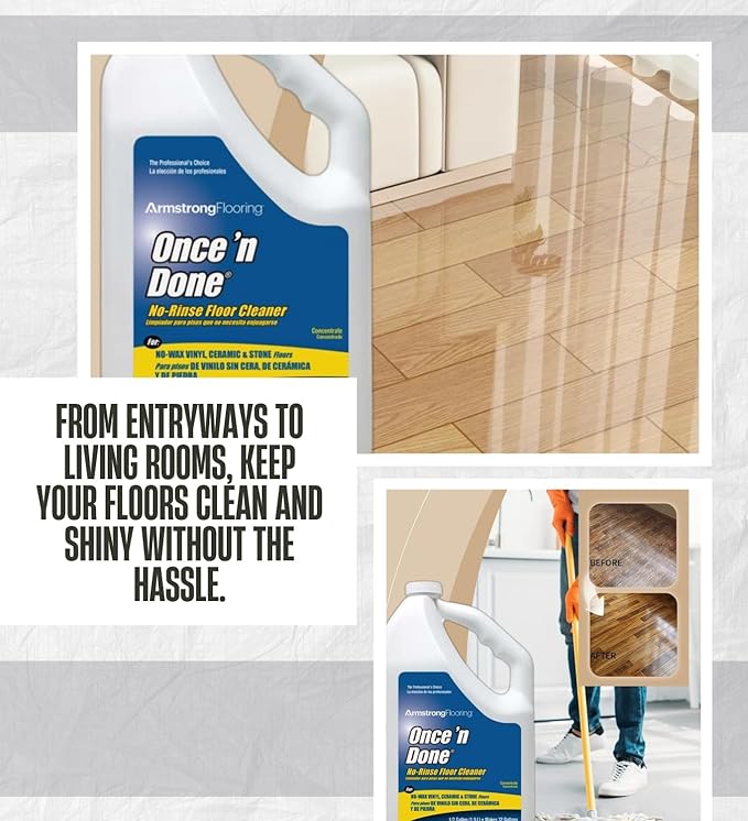 Armstrong Once'N Done Floor Cleaner Liquid 64 oz Bundle with Microfiber Cloth – Multi-Surface Floor Cleaner for Vinyl Laminate Tile and More – Gift Set (3 Items)