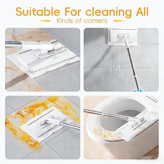 Zero Touch Mini Mop Automatic Cloth Changing Mini Mop Snap Grip MiniMop Convenient Cloth Changing MiniMop with 5 Reusable Cloths Portable Push-Pull Handle for Bathroom Kitchen (Purple)
