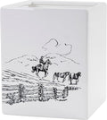Paseo Road Ranch Life Western Bathroom Accessories Ceramic Waste Basket with Black and White Cowboy Horse Print Rustic Countertop Bathroom Decor