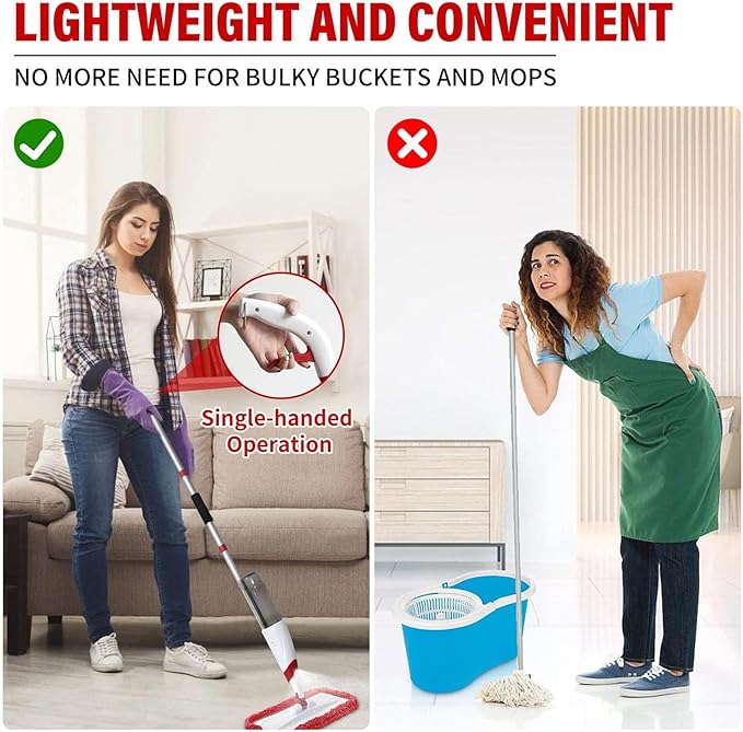 Spray Mops for Floor Cleaning Microfiber Spray Cleaning Mop Kit with 3 Reusable Washable Pads 700ML Refillable Bottle and Scrubber Flat Mop with 360 Degree Swivel Head for Hardwood Laminate