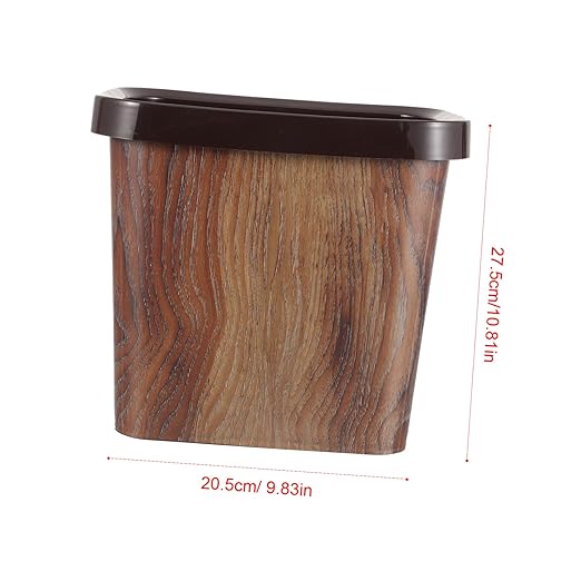 Ciieeo Wood Grain Trash Can Bedroom Outdoor Slim Design Plastic Vintage Wastebasket for Home Kitchen