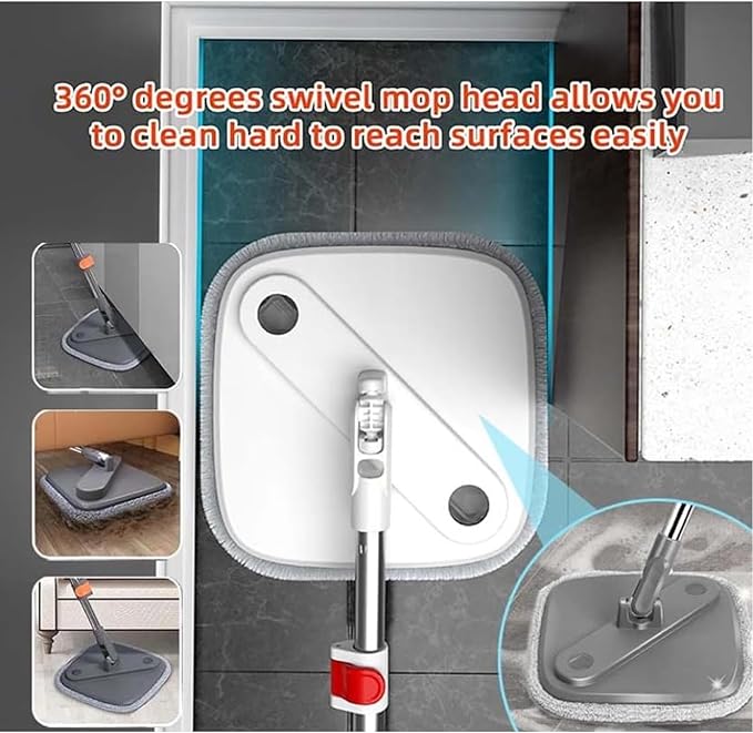 Spin Mop Set Self Wringing 360° Rotating Square Mop Head with Self Separation Dirty and Clean for Hardwood Tile Marble Floors