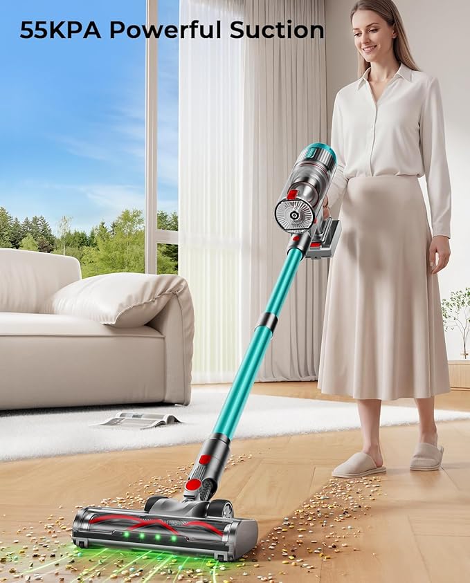 Cordless Vacuum Cleaner 80Mins 650W/55KPA Self-Standing Vacuum Cleaners for Home Stick Vacuum with Anti-Tangle Brush LED Screen Rechargeable Vacuum for Floor/Carpet/Pet Hair