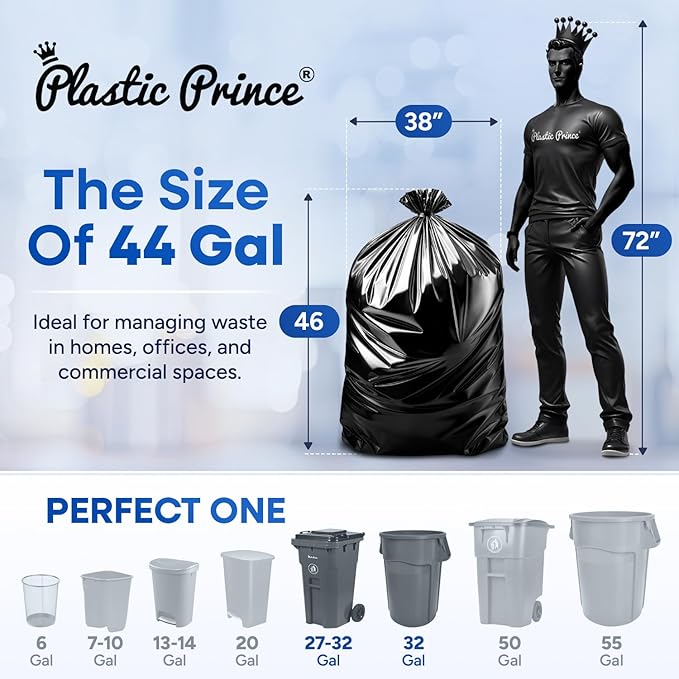 40-45 Gallon Trash Bags 2 Mil Heavy Duty Large Black Garbage Bags Fit Rubbermaid Brute Rollout Round 32-44 gal Trash Cans Liners Pack of 100