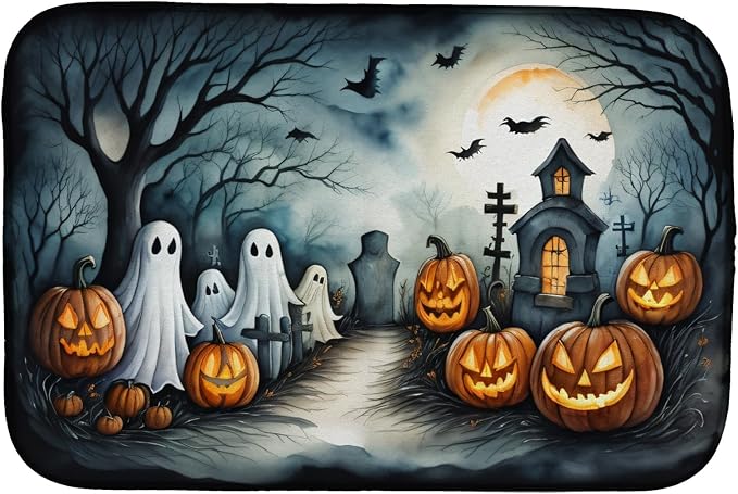 Caroline's Treasures DAC2273DDM Ghosts Spooky Halloween Dish Drying Mat Absorbent Dish Drying Mat Pad for Kitchen Counter Dish Drainer Mat for Countertop 14 x 21 Multicolor