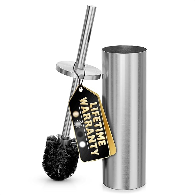 Stylish Stainless Steel Toilet Brush and Holder Set - Silver Toilet Bowl Brush and Holder with Splash Cover Sturdy Bristles Corrosion &amp Scratch Resistant - Elegant Design Effective Deep Cleanin