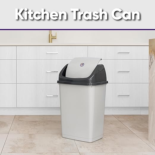 Superio Kitchen Trash Can 13 Gallon with Swing Lid Plastic Tall Garbage Can Outdoor and Indoor Large 52 Qt Recycle Bin and Waste Basket for Home Office Garage Patio Restaraunt (Smoke)