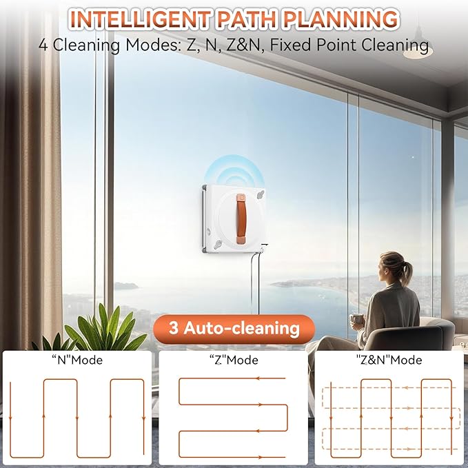 MIXILIN Window Cleaning Robot 3000Pa Auto Windоw Cleaner Robot with Intelligent Path Planning &amp Edge Detection Anti-Drop Prоtection Dual Spray Cleaner Tool for Tiles Railing Glass