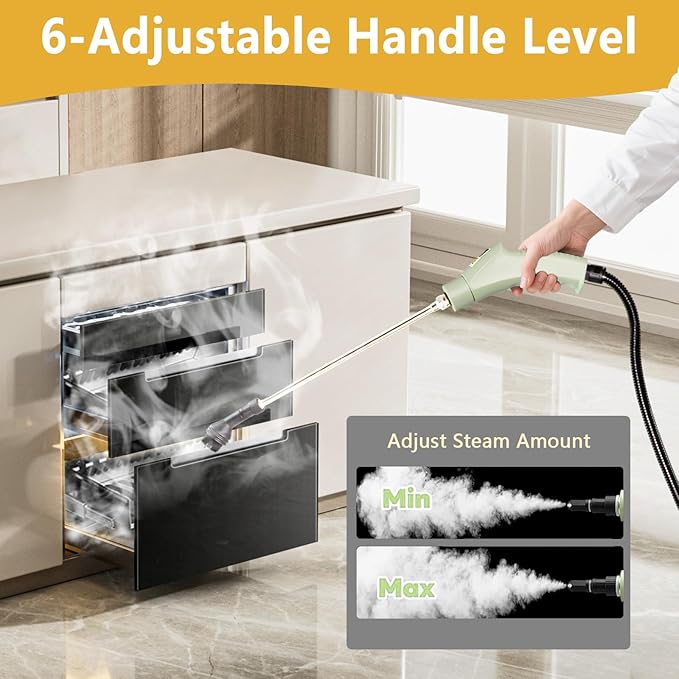 Steam Cleaner 15s Heat-Up 6-Level Adjustable Handle High Pressure Steamer for Cleaning with 11 pcs Accessories Handheld Cleaning Steamer for Home Floors Car Upholstery Grout Bathroom Kitchen