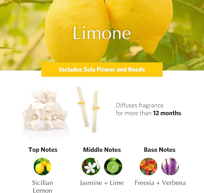 AGRARIA Monique Lhuillier Limone Scented AirEssence Diffuser 7.4 Ounces with Reeds and Flowers