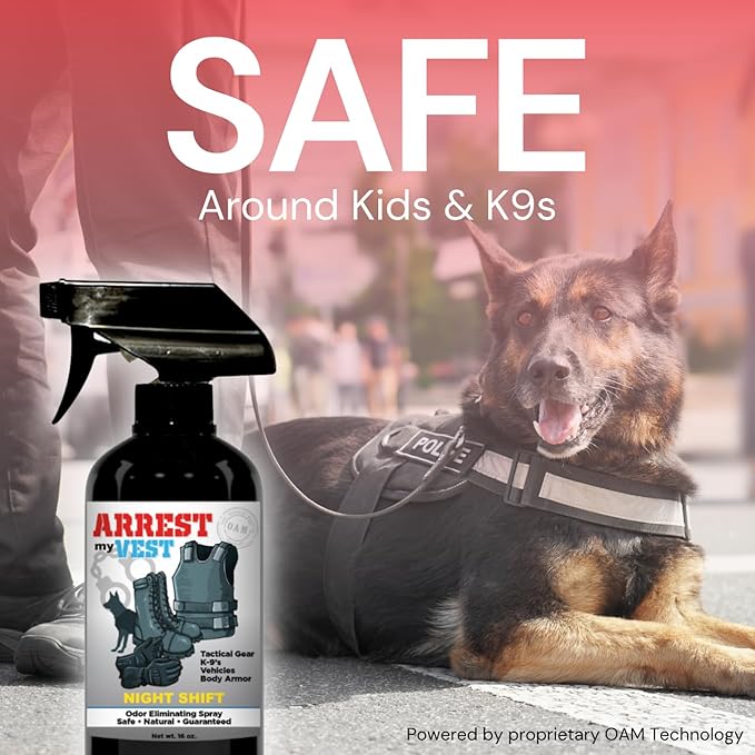 Arrest My Vest Military Grade Odor Eliminating Spray for Body Armor Tactical Gear and K9 Equipment. Safe on All Ballistic Vests Fabrics &amp Police Gear - 6 Pack Mix 4 oz Bottles