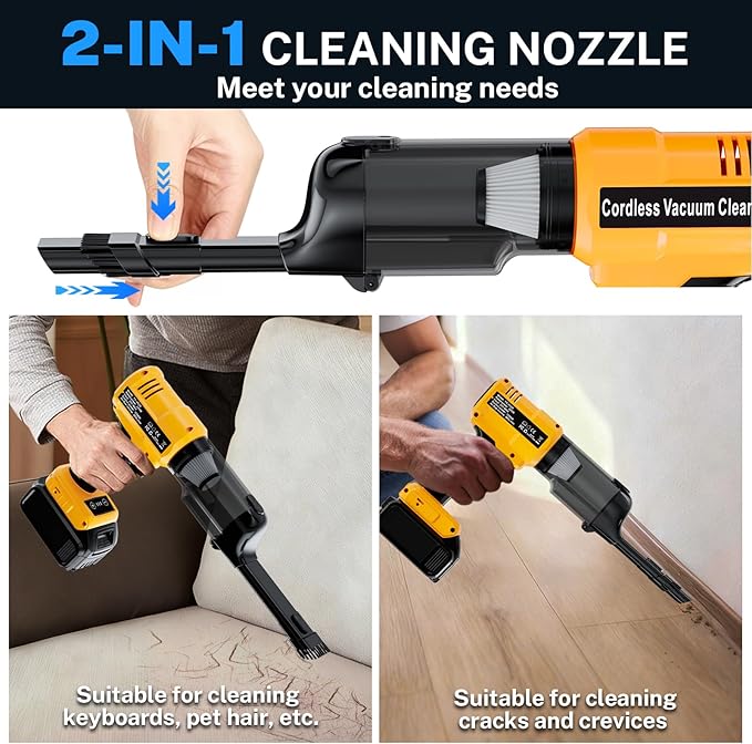 YEX-BUR Cordless Handheld Vacuum for Dewalt 20V Battery(Tool Only) 240W Powerful Car Vacuum with Brushless Motor 3-Speed 5 Filters Portable Vacuum Cleaner for Home Office Car Pet