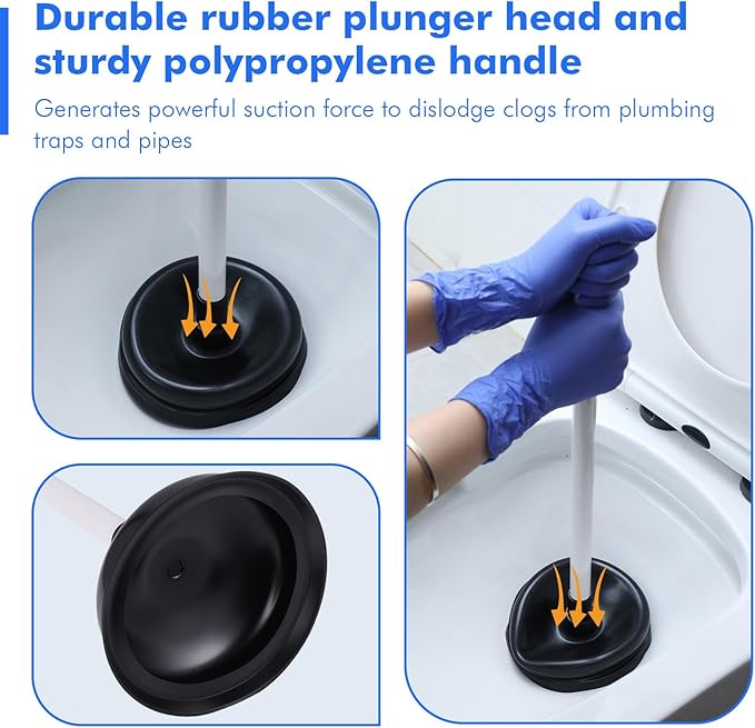 24 Pack Toilet Plungers Bulk with 19.7 Inch Long Handle Force Suction Cup Rubber Plunger for Bathroom to Fix Clogged Toilets Drains (Black)