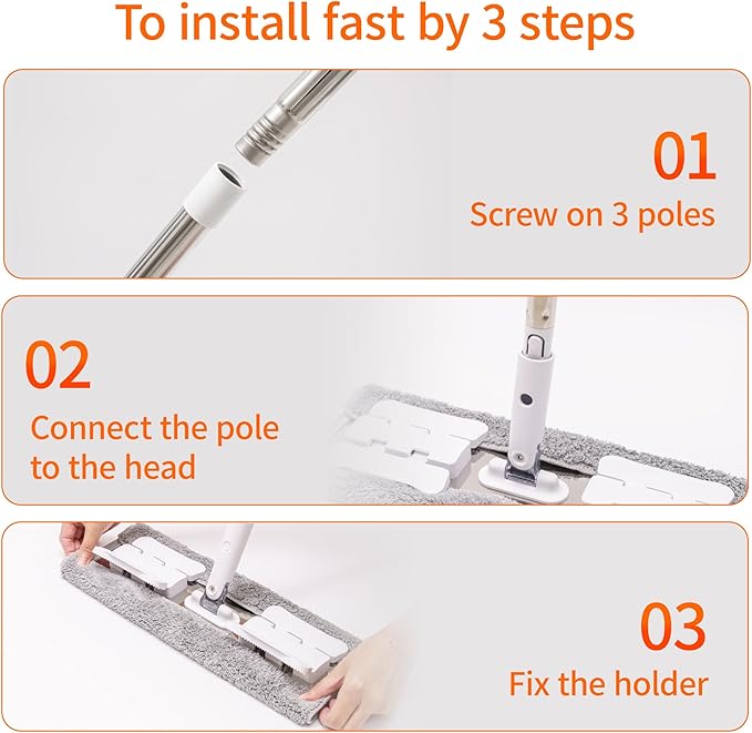 Premium 360° Microfiber Wet Mop for Floor Cleaning 4 Heavy Duty Reusable Microfiber Pads Adjustable Height and Sturdy Steel Hardware Vinyl Tile Laminate and Hardwood Floor Mop Cleaner