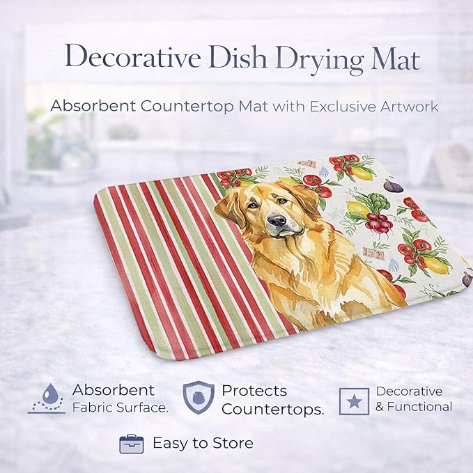 Caroline's Treasures Lion Yellow Leonberger Vegetables Dish Drying Mat Absorbent Dish Drying Mat Pad for Kitchen Counter Dish Drainer Mat for Countertop 14 x 21 Multicolor