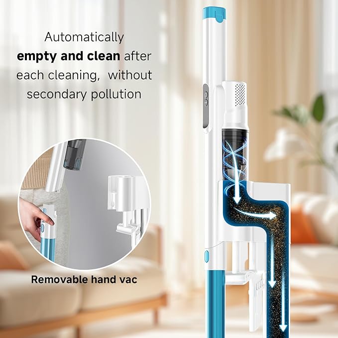 Cordless Stick Vacuum Cleaner with Auto Empty System Self-Charging Base Powerful Suction for Pet Hair on Carpet &amp Hardfloor Lightweight Anti-Tangled Handheld Vacuum HEPA Filtration Blue