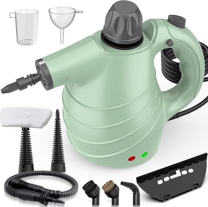 Handheld Steam Cleaner for Home High-Pressure Chemical-Free Steamer with 10 Accessories for Deep Cleaning and Less Scrubbing on Kitchen Grease Bathroom Tile Grout Floor and Couch(Green)